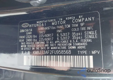 2015 Hyundai Tucson Gls из США, поврежденный, VIN KM8JT3AF2FU958568